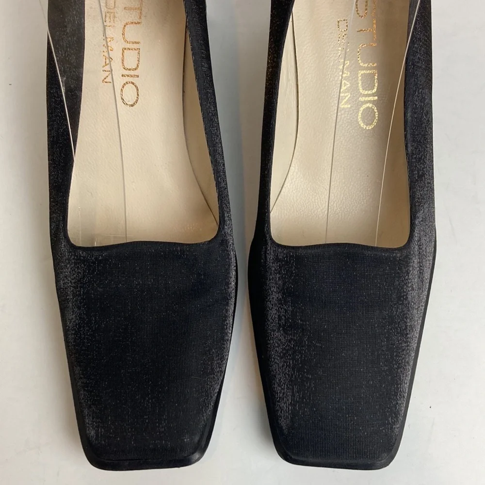STUDIO DELMAN IRIDESCENT Shimmer Square Toe PUMPS Heels Sz 7.5 Workwear Retro